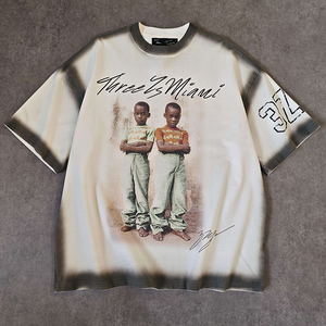 T-shirt Homme Oversize à Manches Longues Respirant et Écologique ThreeZ Miami, Imprimé Photo, Style Urbain, Col Rond, Grande Taille, en Jersey de Coton - Product Image 1
