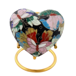 Urne funéraire en émail cloisonné bleu Etienne Flutter en forme de cœur pour cendres humaines adultes avec support en laiton - Product Image 4