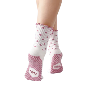 Wholesale Custom Ruffle Dual <b>Grip</b> Non-Slip Autumn Knitted Pilates <b>Socks</b> Women Youth Breathable Cotton Yoga Barre Custom Logo - Product Image 5