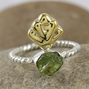 Wholesale Natural Raw Peridot Birthstone <b>Ring</b> 925 Sterling Silver Open <b>Ring</b> Handmade Green Rough Gemstone Floral Jewelry - Product Image 2