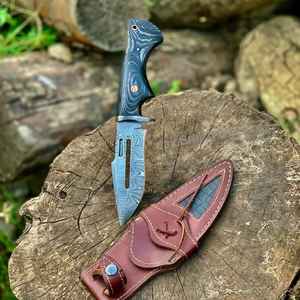 Cuchillos de Caza Hechos a Mano de Primera Calidad, Cuchillos de Supervivencia de Acero de Damasco con Hoja Fija para Campismo y Actividades al Aire Libre, con Funda de Cuero - Product Image 3