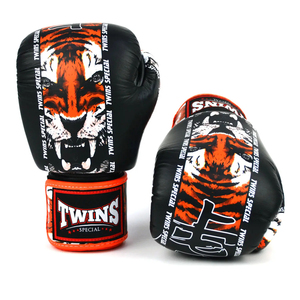 Gants de boxe professionnels imprimés orange de haute qualité, double protection, en cuir synthétique, personnalisables, pour Sanda et Kickboxing - Product Image 1