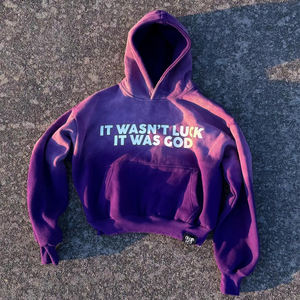 Sudadera con Capucha Azul Extra Grande Personalizada con Gráfico 'No fue suerte, fue Dios', 100% Algodón, Gruesa, Unisex, Estilo Urbano - Product Image 6