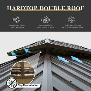 Gazebo de Aluminio con Techo Rígido de 10' x 12', Revestimiento de Madera, Acero Galvanizado, Techo Doble, Pérgola Metálica Permanente para Exteriores - Product Image 2
