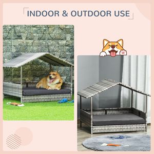 Cream Wicker Dog House with Water-Resistant <b>Cushion</b> Canopy Outdoor Rattan Dog Bed for <b>Small</b> and Medium Dogs - Product Image 4