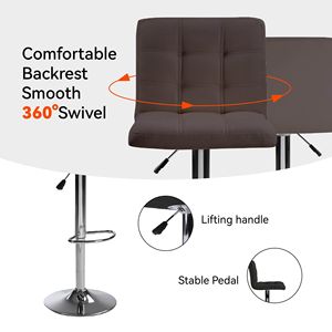 2 Sgabelli da Bar Alti Marrone Caffè con Schienale Imbottito Quadrato e Poggiapiedi - Set da 2 Pezzi - Product Image 6