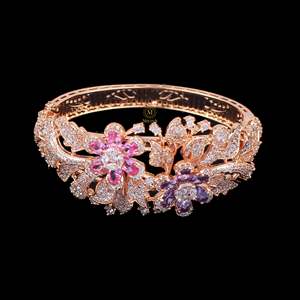 Yoshi Fusion Designer Gold Plated Stainless Steel Diamond Gemstone Charm Bangle - Product Image 3