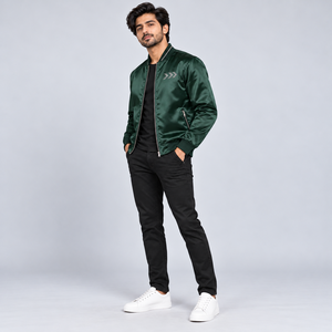 Chaqueta Bomber de Satén con Cristales de Primera Calidad para Hombre, Tela Lisa y Brillante, Diseño Inspirado en Diseñadores, Moda Casual, Nocturna y Urbana - Product Image 4