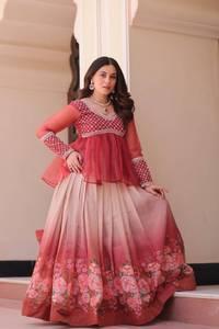 Falda Lehenga con Estampado Floral para Mujer, con Top Peplum Bordado, Ropa Étnica de Diseñador, Traje para Bodas y Fiestas Indias - Product Image 3