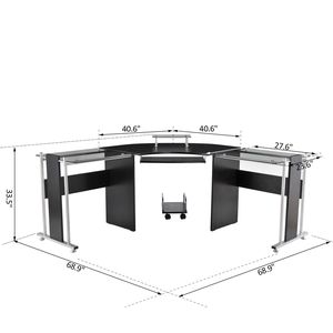 Scrivania per Computer ad angolo da 69 \ "con supporto per Monitor rialzato e supporto per CPU rotante vassoio per tastiera nero e piano in vetro - Product Image 3