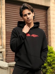 Sweat-shirt à capuche noir pour homme, imprimé dragon coloré au dos, style streetwear, coupe classique, coton tricoté anti-boulochage, hiver - Product Image 4