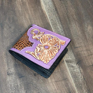 Factory Custom Crocodile Pattern RFID Blocking Hand Tooled Leather Bifold Men <b>Wallet</b> with Id Window Slim Coin <b>Card</b> <b>Holder</b> <b>Wallet</b> - Product Image 5