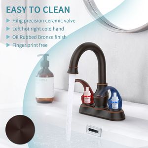 Rubinetto per lavabo da bagno con leva in bronzo oliato, bocca girevole a 360°, stile mezzaluna, interasse 4 pollici - Product Image 6