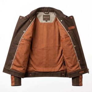 Blouson Biker Homme en Jean Brun Vintage Personnalisé avec Patchs en Cuir, Fermeture Éclair Asymétrique, Panneaux Matelassés, Style Western Moto, Vêtement d'extérieur OEM ODM - Product Image 5