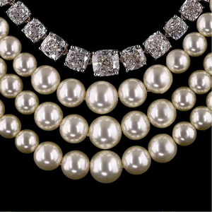 Pearls and <b>Long</b> Mala Lab Grown Diamond Pendant <b>Necklace</b> with Round & Pear Cut Gold for Wedding Engagement Party Women's India - Product Image 3