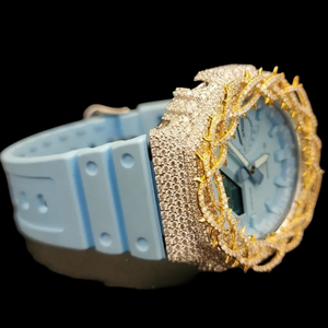 Gorgeous Round Dial Digital Analogue Sky <b>blue</b> Color Rubber Band Moissanite Diamond Thorn Bezel Design Trendy Jewelry <b>for</b> <b>Man's</b> - Product Image 4