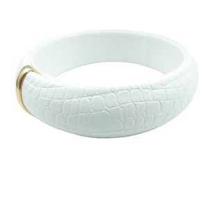 กำไลข้อมือเรซิ่นลายจระเข้สีขาวคลาสสิก พร้อมแถบชุบทอง เครื่องประดับเรซิ่นอะคริลิกคลาสสิก กำไลแฟชั่นสำหรับทุกเพศ - Product Image 2