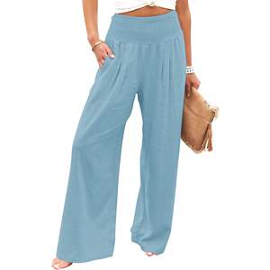 Palazzo Lounge Pants for Women Casual Comfy High Waist Dressy Trousers with Pockets Loose Wide-leg Spandex / Polyester Woven - Product Image 4