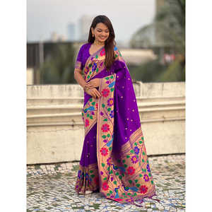 Elite Weaves Purple Paithani Silk Zari Woven Saree with Big Border <b>Indian</b> & <b>Pakistani</b> <b>Clothing</b> 650g - Product Image 2