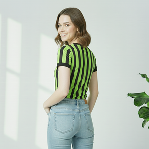 Camisetas de Algodón para Mujer en Verde Lima y Rayas Negras, Camiseta de Tirantes para Mujer en Calidad Premium Garantizada - Product Image 2