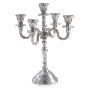 Vintage Tall 5 Arm Silver Aluminum Candelabra Traditional Design Metal <b>Candlestick</b> For Wedding Centerpieces & Home Decoration - Product Image 2