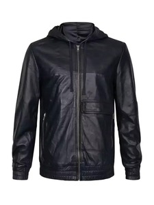 เสื้อแจ็คเก็ตหนังมีฮู้ดสีดำสำหรับผู้ชาย รุ่นคอนคอร์ด - Product Image 1