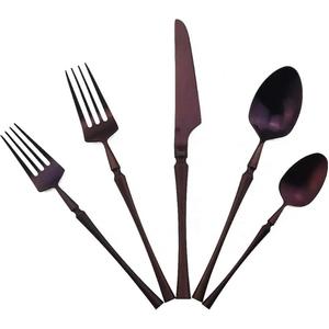 Service de couverts en acier inoxydable noir mat, résistant à la rouille, pour 5 personnes, réutilisable, pour hôtel. - Product Image 2