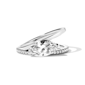 14K Solid Gold Marquise Cut Diamond <b>Ring</b> with Pav Bottom Band for <b>Wedding</b> Engagement - Product Image 6