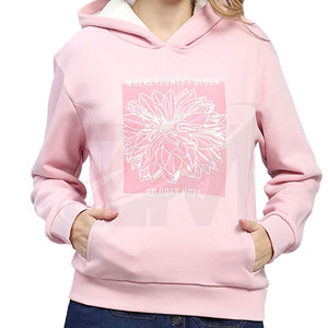 Sudadera con Capucha Rosa Floral para Mujer con Diseño de Estampado Metálico en el Logotipo Frontal, Corte Regular, para Otoño, Ligera y Cómoda - Product Image 1