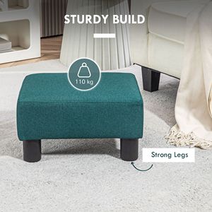 Pouf in Tessuto di Lino Verde con Gambe in Plastica per Casa, Ufficio o Camera da Letto - Product Image 5