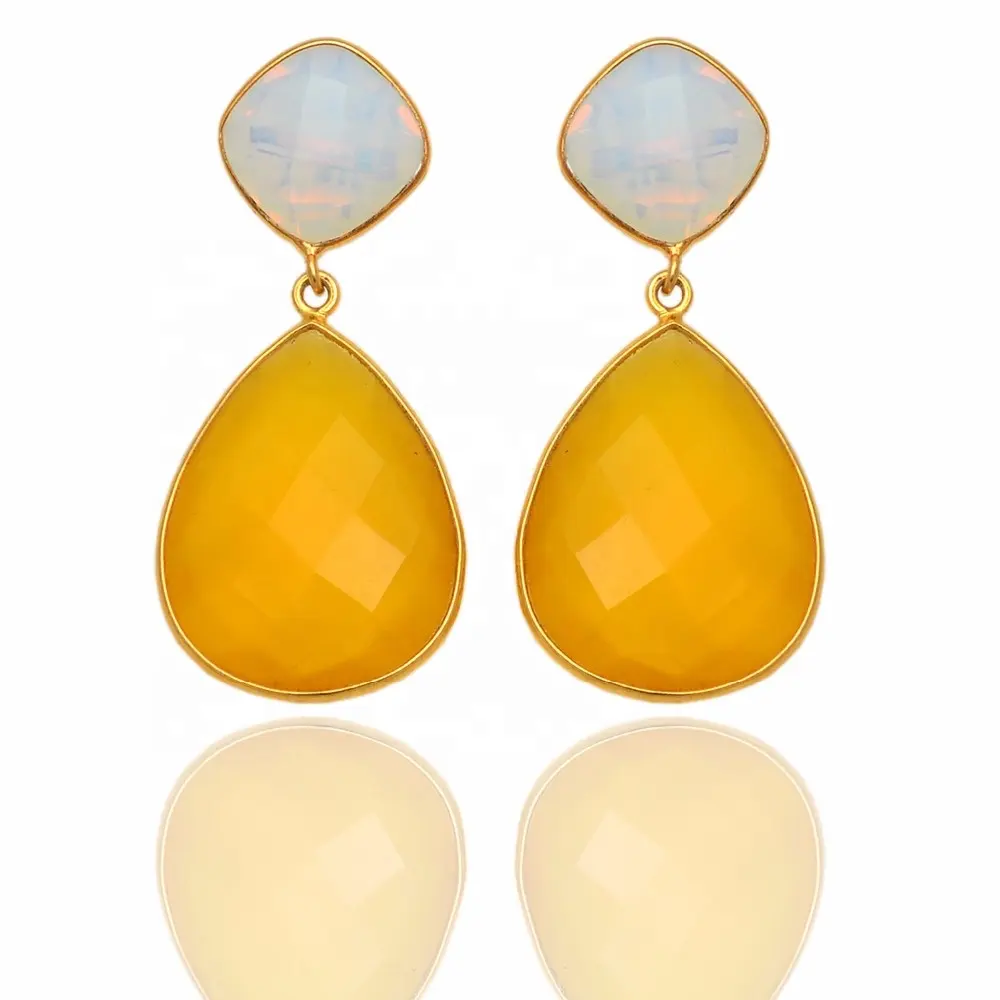 Wholesale Wonderful Flashy Jewelry Earrings 925 Sterling Silver White With Yellow Chalcedony Gold Plated Earring