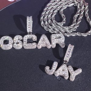 Collier Pendentif Personnalisé avec Initiales Serties de Zircons, Style Hip Hop, en Argent 925, Bijou Lettre pour Homme - Product Image 6