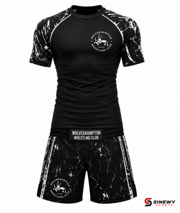 ชุดเสื้อรัดกล้ามเนื้อและกางเกงขาสั้นสำหรับนักมวยปล้ำชาย SINEWY SPORTS สีดำลายหินอ่อนขาว ชุดออกกำลังกายแบบกระชับซับเหงื่อ - Product Image 3