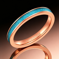 Bague en titane or rose 3 mm avec incrustation de turquoise naturelle, alliance plate et fine pour femme, bijoux bohèmes nature en gros