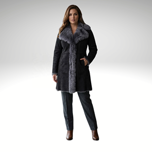 Abrigo de piel de oveja auténtica para mujer, color marrón oscuro, clásico, largo, para invierno - Product Image 4