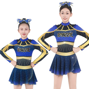 ชุดยูนิฟอร์มเชียร์ลีดเดอร์ BREMAN SPORTS INTERNATIONAL แบบสั่งทำพิเศษ สีน้ำเงิน ดำ ทอง ประดับด้วยคริสตัล ระบายอากาศได้ดี เสื้อแขนยาวพร้อมกระโปรง - Product Image 1