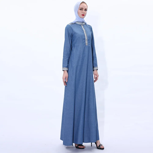 New Women Denim Long <b>Maxi</b> <b>Dress</b> Abaya Muslim Dubai Kaftan Islamic Robe <b>Turkish</b> Caftan Vintage Party Gown Marocain Jubah Clothing - Product Image 2