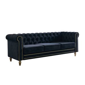 Divano Chesterfield in Velluto Nero da 84,65 Pollici per Soggiorno - Product Image 2