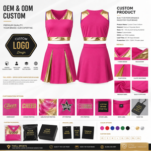 Uniforme de cheerleading personnalisé haut de gamme, coupe ajustée, rose et or, pour femmes, sublimation, danse, cheerleading - Product Image 5