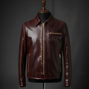 Detailed Textured Design And Durable Finish For Modern Clothing Embossed <b>Leather</b> <b>Jacket</b> Made In Pakistan - Product Image 2