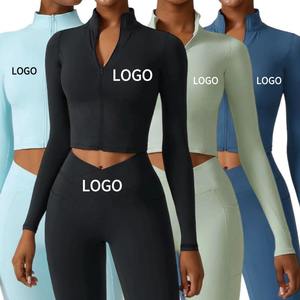 Wholesale Custom Outdoor Fitness Slim Fit Gym Top Long Sleeves Womens Sports <b>Yoga</b> Full Zipper <b>Jacket</b> <b>Yoga</b> Set for Women - Product Image 1