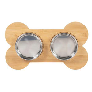 Gamelle moderne en bambou tressé avec double coupelle en acier inoxydable, écologique, pour chien et chat, mangeoire en bambou naturel pour intérieur - Product Image 2