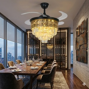 Invisible Blade <b>Ceiling</b> Fan Luxury Gold <b>Crystal</b> Chandelier <b>LED</b> Remote Control Hanging <b>Light</b> for Modern Home Dining Room - Product Image 3