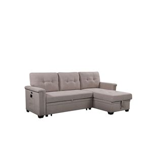 Divano Sezionale Reversibile Ashlyn 84 Pollici Grigio Chiaro con Chaise Longue Contenitore, Porte USB e Tasche - Divano Letto con Ricarica USB - Product Image 5