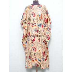 Kaftan pour femmes, robe maxi décontractée et élégante, 100% coton respirant, écologique, imprimé à la main, coupe régulière, col en V, sans manches - Product Image 5