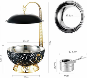 Casserole ronde en acier inoxydable 24 cm avec couvercle en verre, accent doré, chauffe-plat isolé, design moderne et luxueux - Product Image 5