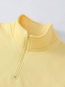 Yellow Oversized Quarter Zip Stand Collar Women's Sweatshirt Drop Shoulder High Street Hoodies Custom Logo OEM Manufacturer - Product Image 3