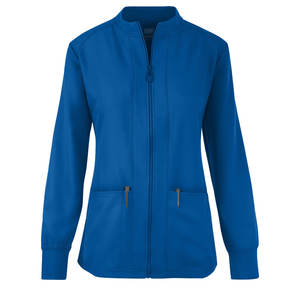 Blouse médicale élégante personnalisée pour femme, à fermeture éclair sur le devant, en polyester et élasthanne extensible, uniforme médical à manches longues, manteau de réchauffement, blouses médicales OEM - Product Image 2