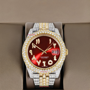 นาฬิกาสายสแตนเลสหน้าปัดอะนาล็อกแบบ Sunburst ที่มีตัวเลขอารบิก, Moissanite อัตโนมัติหรูหราราคาถูก - Product Image 3