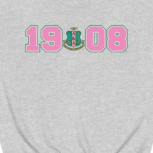 Heather Gray Crewneck Sweatshirt with Pink and <b>Green</b> 1908 Graphic Print Long Sleeve Cotton Fleece Casual Women's Pullover - Product Image 4